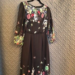 Long polyester sheer floral dress with slip